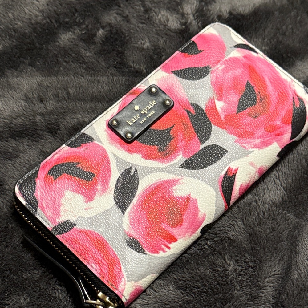 Kate Spade Pink and Black Floral Wallet